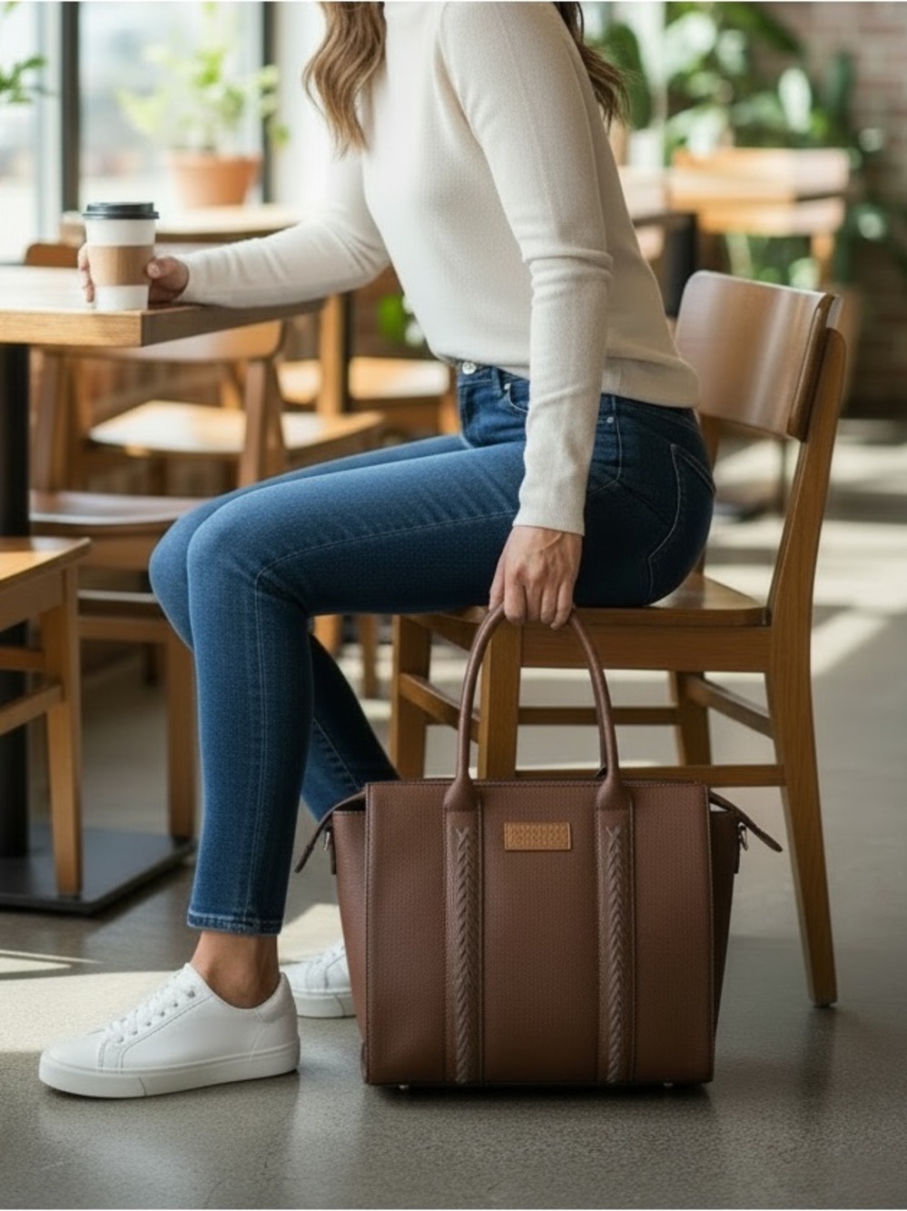 Wrangler Brown Dual-Handle Leather Satchel